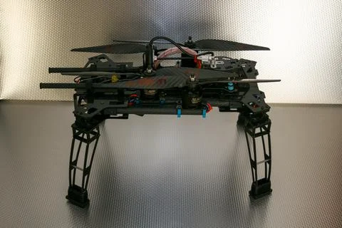 Drone design prototype and build showing different electronic modules. Stock Photos