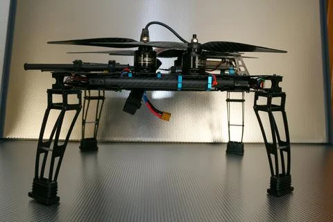 Drone design prototype and build showing different electronic modules. Stock Photos