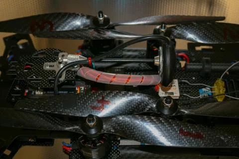 Drone design prototype and build showing different electronic modules. Stock Photos