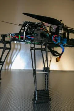 Drone design prototype and build showing different electronic modules. Stock Photos