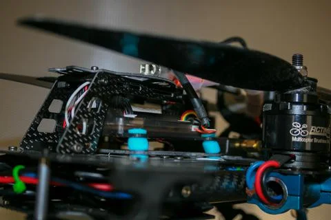 Drone design prototype and build showing different electronic modules. Фото