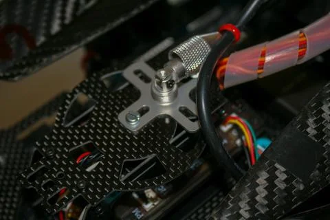 Drone design prototype and build showing different electronic modules. Foto stock