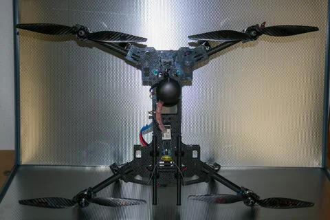 Drone design prototype and build showing different electronic modules. Stock Photos