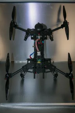 Drone design prototype and build showing different electronic modules. Stock Photos
