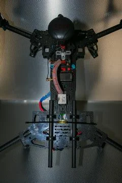 Drone design prototype and build showing different electronic modules. Stock Photos