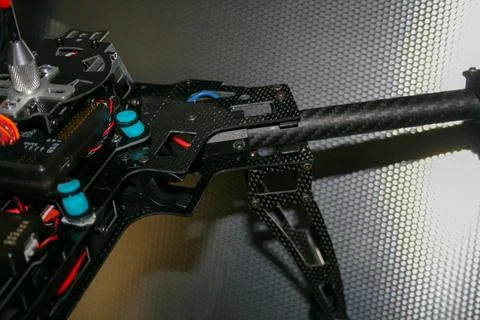 Drone design prototype and build showing different electronic modules. Stock Photos