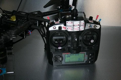 Drone design prototype and build showing different electronic modules. Stock Photos