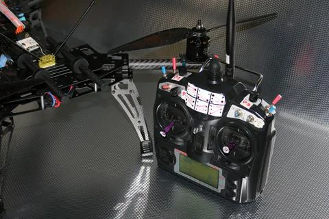 Drone design prototype and build showing different electronic modules. Stock Photos