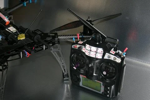 Drone design prototype and build showing different electronic modules. Stock Photos