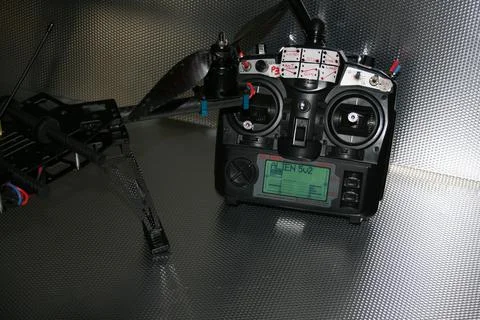 Drone design prototype and build showing different electronic modules. Stock Photos