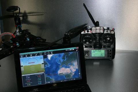 Drone design prototype and build showing different electronic modules. Фото