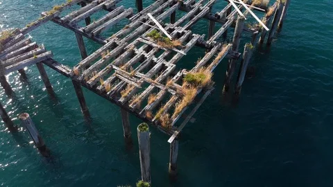 Drone of Destroyed Pier 스톡 동영상 96052022
