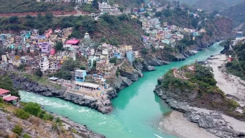 Drone Devpryag river confluence Video stock 202075381