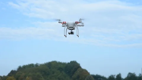 Drone with digital camera flying in the sky. Stock Footage 128696738