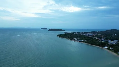 Drone Dive Towards the Sea Over Thongsala Pier and Tropical Islands Koh Phan Stock-Footage 339405081
