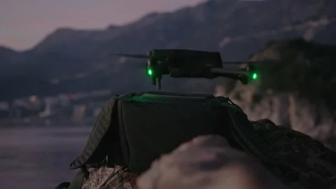 Drone dji mavic 3 take off from the backpack, Stock Footage 232959881