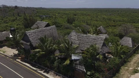 Drone does 360 in medium shot around resort near Mtende Beach, Zanzibar Stock Footage 344241733