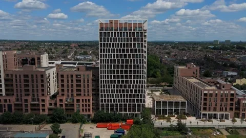 Drone dolly zoom reverse over Wigeon Heights Tower Block ,Coronation Square Stock Footage 312320283