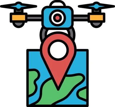 A drone with a dot on it is hovering over a map Ilustração Stock