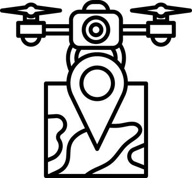 A drone with a dot on it is hovering over a map Ilustração Stock