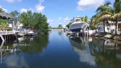 Drone down canal florida keys Stock Footage 97173953