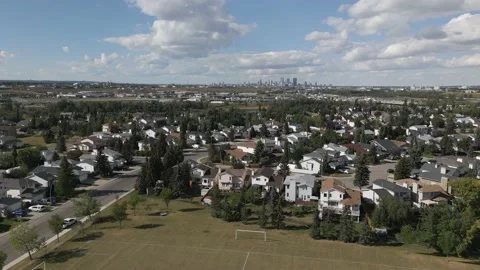 Drone - Downtown Calgary from Riverbend Stock Footage 208887370