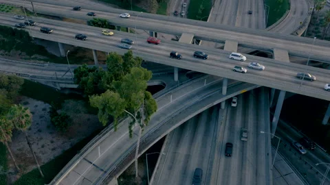Drone Downtown LA Freeways 4K 30FPS Stock Footage 133836729