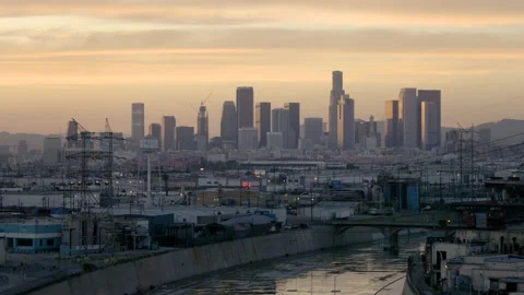 Drone Downtown LA River 4K 30FPS Stock Footage 133837528
