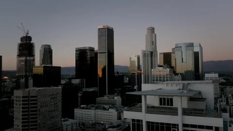 Drone Downtown LA Sunset 4K 30FPS Stock Footage 133837873