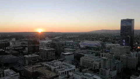 Drone Downtown LA Sunset 4K 30FPS Stock Footage 133838427
