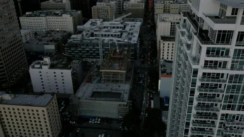 Drone Downtown LA Sunset 4K 30FPS Stock Footage 133838438