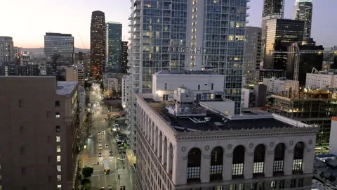 Drone Downtown LA Sunset 4K 30FPS Stock Footage 133838862