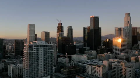 Drone Downtown LA Sunset 4K 30FPS Stock Footage 133839084