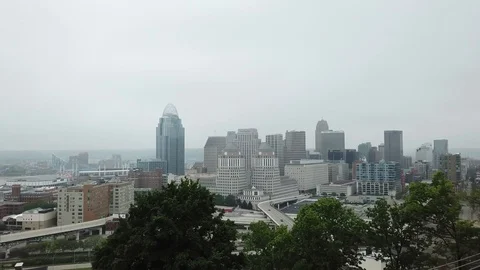 Drone of downtown urban city Cincinnati Ohio Stock Footage