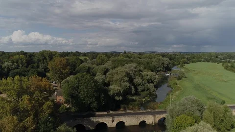 Drone Downward Panning Shot Of Bridge &amp; River UK Stock Footage 92843643