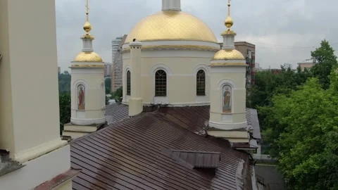 Drone drifting backward over Assumption Cathedral in Podolsk Stock Footage 327675993
