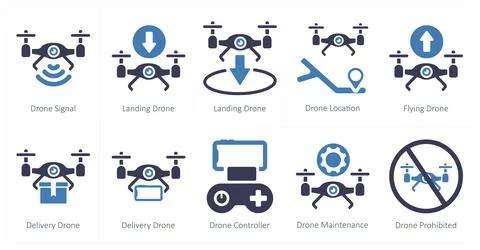 Drone as drone signal, landing drone, drone location Stock Illustration
