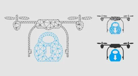 Drone Drop Cargo Vector Mesh Carcass Model and Triangle Mosaic Icon Stock Illustration