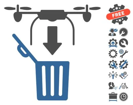 Drone Drop Trash Vector Icon With Tools Bonus Ilustração Stock