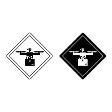 Drone Drop Zone Signs. Line and Glyph Vector Icons. An Area Where an Unmann.. Stock Illustration