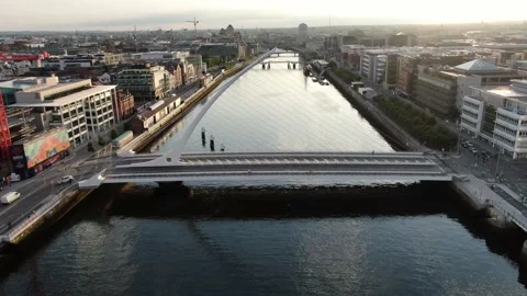 Drone dublin over the river liffey, Samuel Beckett bridge Stock Footage 133637469