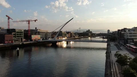 Drone Dublin over the river liffey, Samuel Beckett bridge Stock Footage 133637746