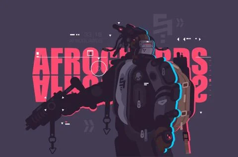 Drone dude afro guard with weapon Stock Illustration