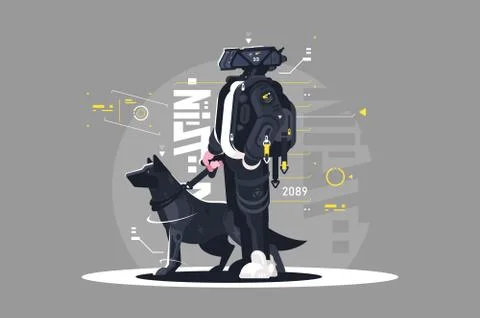 Drone dude walking with dog 스톡 일러스트