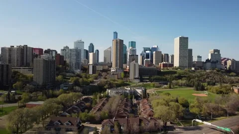 Drone: Edmonton Canada skyline Stock Footage 140359286