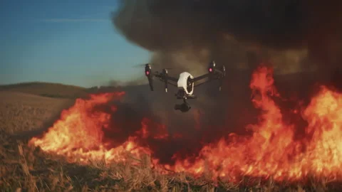 A Drone Effectively Captures the Dramatic Spread of a Fire Over a Field Vídeo Stock 319495226