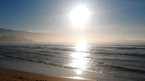 Drone elevating from the beach in Vigo, Spain Stock Footage 122468032