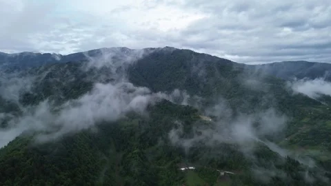 Drone Emerges From Clouds Over Forest Peaks, Adjara Mountains Georgia Stock Footage 337333687