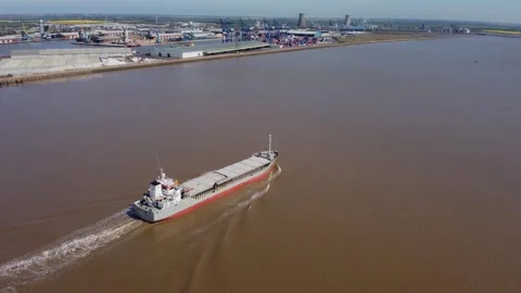 Drone. Empty container ship on the river hull. Hull.UK 1.4.2026 Stock Footage 333496370