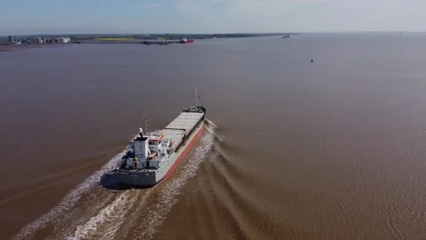 Drone. Empty container ship on the river hull. Hull.UK 1.4.2026 Stock Footage 333496382